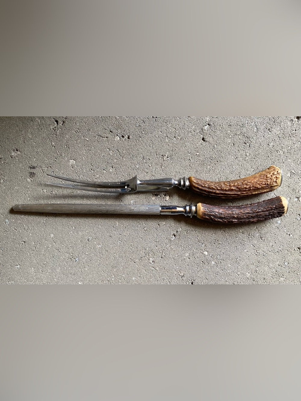 Stag Horn -Handle Carving Fork and Steel Set - Brown in Forged Steel Sheffield